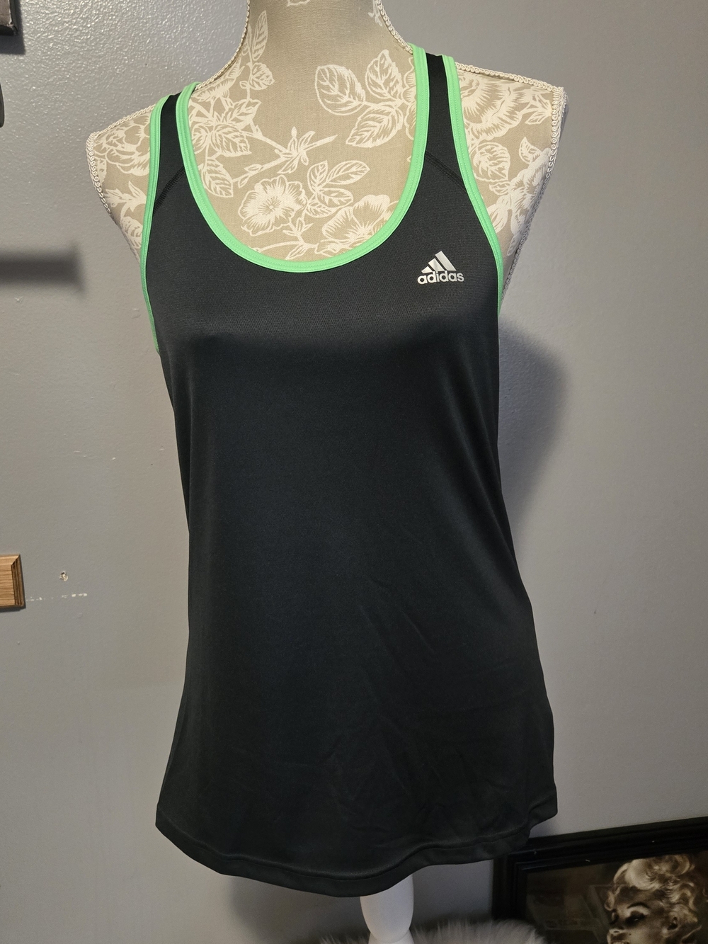 adidas Black Tank Top with Neon Green Trim
